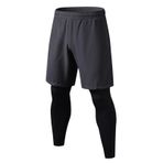 Fiauli Sahte iki parçalı spor pantolon erkek fitness Jogger eğitim hızlı kuru sıska şort pantolon spor kısa egzersiz tayt tayt Joggers eşofman altı ile, gri, M