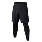 Fiauli Sahte iki parçalı spor pantolon erkek fitness Jogger eğitim hızlı kuru sıska şort pantolon spor kısa egzersiz tayt tayt Joggers eşofman altı ile, siyah, XL
