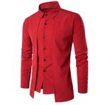 Fiauli Slim Fit erkek gömlek sonbahar bahar sahte iki parçalı Stand yaka yaka uzun kollu tek göğüslü hırka resmi iş orta uzunlukta üst katı, kırmızı, L