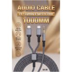 Fibaks 2'si 1 Arada Lightning & Type- C to 3.5mm Jack Aux Ses Kablosu Mikrofon Destekli Araç Ses Aktarım