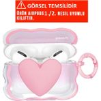 Fibaks Apple AirPods 1. Nesil ve 2. Nesil Uyumlu 3D Pembe Kalpli Dalga Tasarımlı Kopçalı Kulaklık Kılıfı - Airpods 1-2