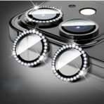 Fibaks Apple iPhone 11 Taşlı Parlak Kamera Lens Koruyucu Cam ve Çerçeve Kamera Koruma Lensi - Siyah