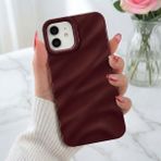 Fibaks Apple iPhone 12-12 Pro Kılıf Parlak Kabartmalı Dalga Tasarımlı Desenli Mürdüm Darbe Emici Kapak