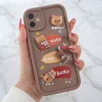 Fibaks Apple iPhone 12 Kılıf Kamera Korumalı Ayıcık Kahve Figürlü Renkli Yumuşak Silikon Kapak - Cute Coco