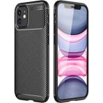 Fibaks Apple iPhone 12 Kılıf Rugged Armor Darbe Emici Uzun Ömürlü Dayanıklı Parmak İzi Yapmaz Karbon Tasarım Negro Silikon Kapak - Siyah