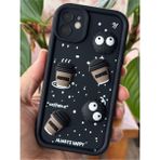 Fibaks Apple iPhone 12 Uyumlu Kılıf Tasarımlı Desenli Kamera Korumalı Coffee Kurabiye Siyah Yumuşak Silikon Kapak - Cute Coffe