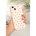Fibaks Apple iPhone 13 Kılıf Kamera Korumalı Silikon Renkli Kalp Tasarımlı Kamera Korumalı Silikon Kapak - Kırmızı - Bej