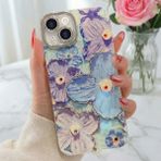 Fibaks Apple iPhone 13 Kılıf Renk Değiştiren Taşlı Kamera Lens Korumalı Mavi Çiçek Desenli Darbe Emici Kapak