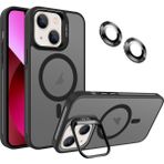 Fibaks Apple iPhone 13 Kılıf Standlı Mat Magsafe Metal Tuşlu Kamera Lens Hediyeli Wonk Kapak - Siyah