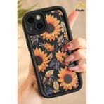 Fibaks Apple iPhone 13 Kılıf Yumuşak Dokulu Ayçiçeği Desenli Yumuşak Kamera Korumalı Silikon Kapak - Siyah - Sarı