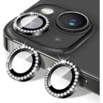 Fibaks Apple iPhone 13 Mini Taşlı Parlak Kamera Lens Koruyucu Cam ve Çerçeve Kamera Koruma Lensi - Siyah