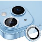 Fibaks Apple iPhone 14 / 14 Plus ve 15 / 15 Plus Parlak Taşlı Kamera Koruma Renkli Lens Koruyucu Temperli Cam - iPhone 14/15 Plus - Mavi
