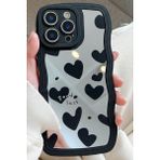 Fibaks Apple iPhone 14 Pro Kılıf Aynalı Kalp Desenli Yumuşak Kenarlı Kamera Korumalı Silikon Kapak - Siyah - Gri