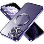 Fibaks Apple iPhone 14 Pro Kılıf Logo Gösteren Parlak Kenarlı Kamera Lens Korumalı Şeffaf Omega Silikon Kapak - Derin Mor