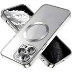 Fibaks Apple iPhone 14 Pro Max Kılıf Logo Gösteren Parlak Kenarlı Kamera Lens Korumalı Şeffaf Omega Silikon Kapak - Gümüş