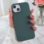 Fibaks Apple iPhone 15 Kılıf Kadife Lansman Soft Yumuşak Liquid Silikon Kamera Korumalı Kapak - Koyu Yeşil