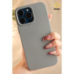 Fibaks Apple iPhone 15 Pro Kadife Lansman Soft Yumuşak Liquid Silikon Kamera Korumalı Kılıf - Titanyum Gri