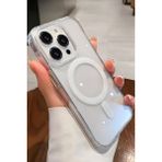 Fibaks Apple iPhone 15 Pro Kılıf Magsafe Wireless Kablosuz Şarj Destekli Sert Şeffaf Darbe Emici Kapak