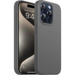 Fibaks Apple iPhone 15 Pro Max Kılıf Kadife Lansman Soft Yumuşak Liquid Silikon Kamera Korumalı Kapak - Koyu Gri