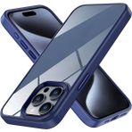 Fibaks Apple iPhone 15 Pro Max Kılıf Kamera Çıkıntılı Kenarı Renkli Arkası Şeffaf Hassas Butonlu Kapak - Lacivert