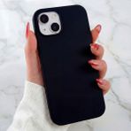 Fibaks Apple iPhone 15/14/13 Kılıf Kadife Lansman Soft Yumuşak Liquid Siyah Silikon Kamera Korumalı Kapak