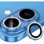 Fibaks Apple iPhone 16 Plus Kamera Koruma Parlak Renkli Taşlı Lens Koruyucu Temperli Cam Koruma - Açık Mavi