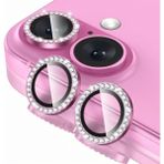 Fibaks Apple iPhone 16 Plus Kamera Koruma Parlak Renkli Taşlı Lens Koruyucu Temperli Cam Koruma - Pembe