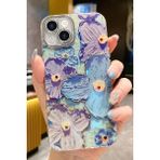 Fibaks Apple iPhone 16 Plus Kılıf Renk Değiştiren Taşlı Kamera Lens Korumalı Mavi Çiçek Desenli Darbe Emici Kapak