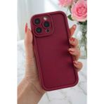 Fibaks Apple iPhone 16 Pro Max Uyumlu Kılıf Kamera Korumalı Yumuşak Dokulu Darbe Emici Bordo Silikon Kapak