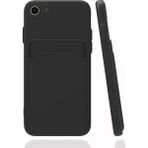 Fibaks Apple iPhone 7 Kılıf Kamera Korumalı Kartlıklı Cüzdanlı Kırmızı Tuşlu Siyah Silikon Kapak