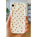 Fibaks Apple iPhone 7/8/se 2020 2022 Kılıf Kamera Korumalı Dalga Kenarlı Kırmızı Kalp Desenli Silikon Kapak - iPhone 7/8 SE - Cici Kırmızı
