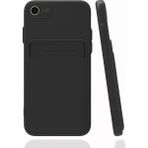 Fibaks Apple iPhone 8 Kılıf Kamera Korumalı Kartlıklı Cüzdanlı Kırmızı Tuşlu Siyah Silikon Kapak