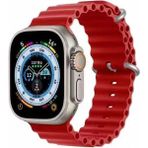 Fibaks Apple Watch 10/11/9/8/7/6/5/4/3/SE/ULTRA/HK/PRO/MAX 49MM 46MM 45MM 44MM 42MM Uyumlu Kordon Silikon Kabartmalı Ocean Loop Kayış Bileklik - Kırmızı