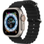 Fibaks Apple Watch Series 10/11 42MM 10/9/8/7/6/5/4/3/SE 41MM 40MM 38MM Kordon Silikon Kabartmalı Ocean Loop Kayış Bileklik - Siyah