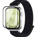 Fibaks Huawei Watch Fit 3 Uyumlu Tam Kaplayan Kavisli Siyah Çerçeveli Pet Saat Ekran Koruyucu - HW Fit 3
