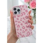 Fibaks iPhone 15 Pro Kılıf Pembe Leopar Desenli Ince Yumuşak Silikon