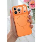 Fibaks iPhone 15 Pro Max Uyumlu Kılıf 17 Pro Max Çevirici Magsafe Kamera Lens Korumalı Camlı Dönüştürücü - Turuncu