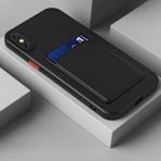 Fibaks iPhone x Kılıf Kamera Korumalı Kartlıklı Cüzdanlı Kırmızı Tuşlu Siyah Silikon Kapak