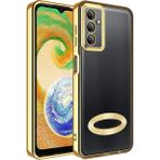 Fibaks Samsung Galaxy A04S Kılıf Logo Gösteren Parlak Kenarlı Kamera Lens Korumalı Şeffaf Omega Silikon Kapak - Gold