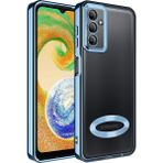 Fibaks Samsung Galaxy A04S Kılıf Logo Gösteren Parlak Kenarlı Kamera Lens Korumalı Şeffaf Omega Silikon Kapak - Mavi
