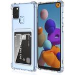 Fibaks Samsung Galaxy A21S Kılıf Kamera Koruma ve Köşe Korumalı Kartlıklı Cüzdanlı Darbe Emici Kapak - Şeffaf