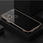 Fibaks Samsung Galaxy A21S Kılıf Parlak Kenarlı Altın Işlemeli Kamera Korumalı Kapak - Siyah