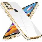 Fibaks Samsung Galaxy A21S Kılıf Parlak Kenarlı Altın Işlemelilı - Beyaz