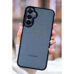Fibaks Samsung Galaxy A24 Kılıf Metal Çerçeve Hassas Butonlu Renkli Buzlu Şeffaf Transparan Kapak - Siyah