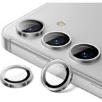 Fibaks Samsung Galaxy A24 Uyumlu Taşlı Parlak Kamera Lens Koruyucu Cam ve Çerçeve Kamera Koruma Lensi - Gümüş