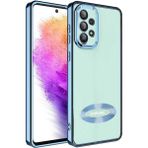 Fibaks Samsung Galaxy A53 5g Kılıf Logo Gösteren Parlak Kenarlı Kamera Lens Korumalı Şeffaf Omega Silikon Kapak - Mavi