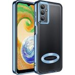 Fibaks Samsung Galaxy A54 Kılıf Logo Gösteren Parlak Kenarlı Kamera Lens Korumalı Şeffaf Omega Silikon Kapak - Mavi