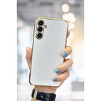 Fibaks Samsung Galaxy A54 Kılıf Parlak Kenarlı Altın Işlemeli Kamera Korumalı Bark Kapak - Beyaz