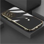 Fibaks Samsung Galaxy A72 Uyumlu Kılıf Parlak Kenarlı Altın Işlemeli Kamera Korumalı Kapak - Siyah