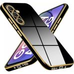 Fibaks Samsung Galaxy M14 Kılıf Parlak Kenarlı Altın Işlemeli Kamera Korumalı Kapak - Siyah